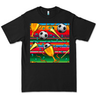Black soccer winner cup and vuvuzela with serape seamless pattern Premium Tee - BundleAndBundleShop