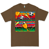 Cacao soccer winner cup and vuvuzela with serape seamless pattern Premium Tee - BundleAndBundleShop