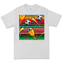Dove Grey soccer winner cup and vuvuzela with serape seamless pattern Premium Tee - BundleAndBundleShop