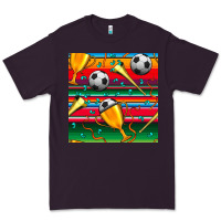 Plum soccer winner cup and vuvuzela with serape seamless pattern Premium Tee - BundleAndBundleShop