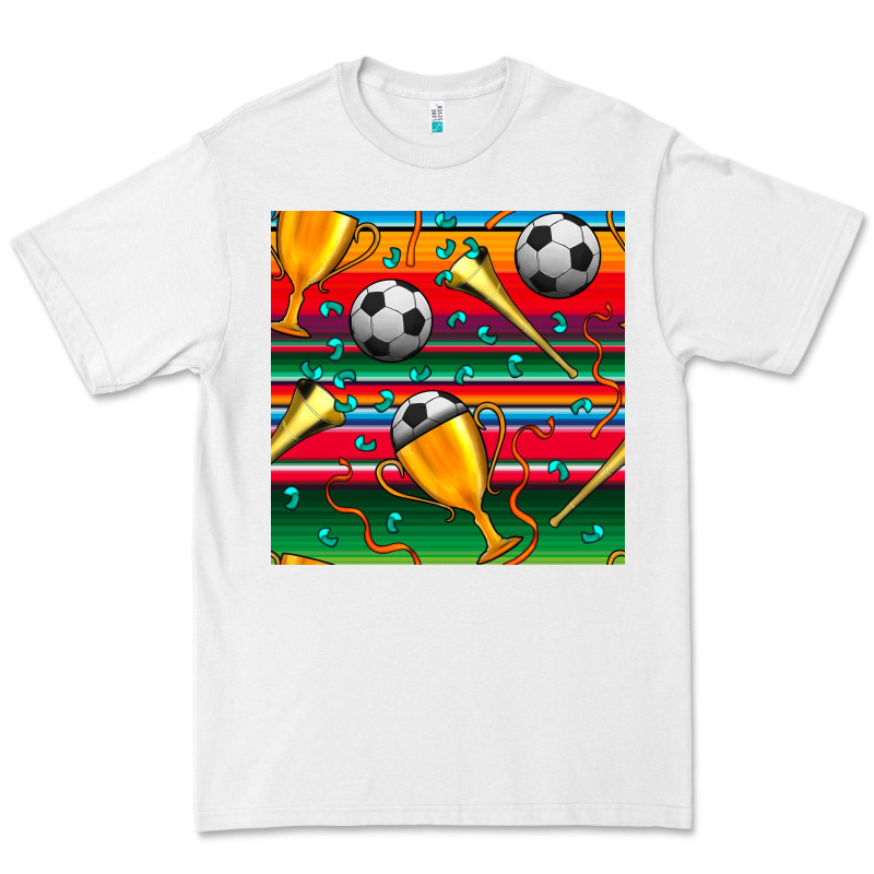 Soccer Winner Cup And Vuvuzela With Serape Seamless Pattern Premium Tee by BundleAndBundleShop | Teevron
