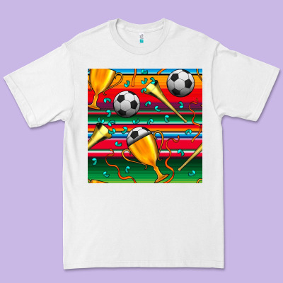 Soccer Winner Cup And Vuvuzela With Serape Seamless Pattern Premium Tee Designed By Bundleandbundleshop