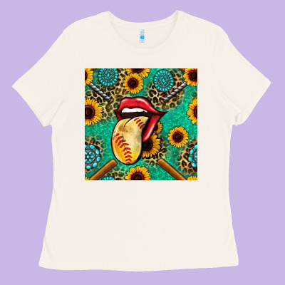 Softball Lips Sunflowers And Gemstones Seamless Pattern Ladies Tee Designed By Bundleandbundleshop