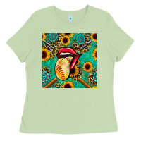 Matcha softball lips sunflowers and gemstones seamless pattern Ladies Tee - BundleAndBundleShop