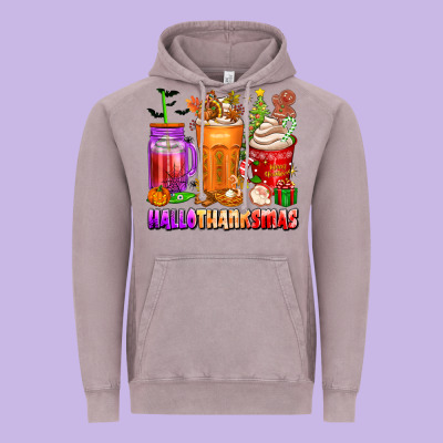 Hallothanksmas Coffee Cups Vintage Hoodie Designed By Texasbilliewilder