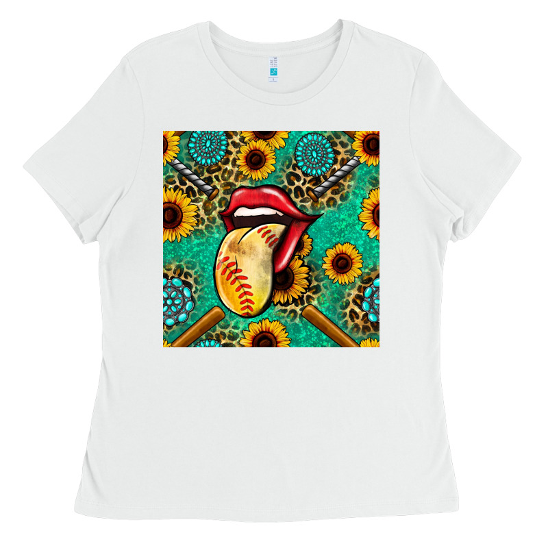 Softball Lips Sunflowers And Gemstones Seamless Pattern Ladies Tee by BundleAndBundleShop | Teevron