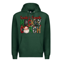 Sports Green Santa's Favorite Hockey Coach For Christmas Premium Hoodie - FaDigitalArtStudio