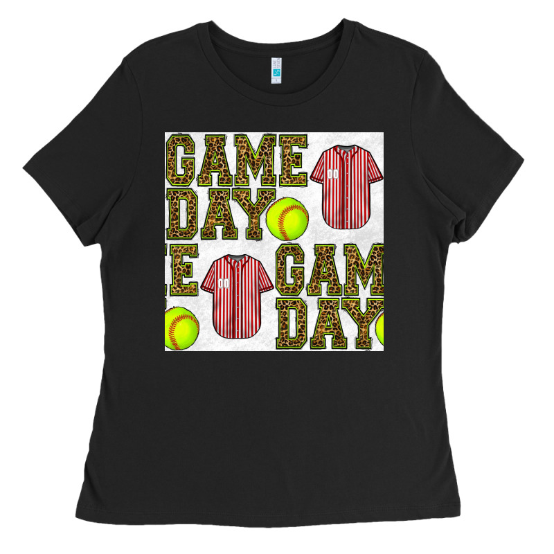 Softball Uniform Game Day Seamless Pattern Ladies Tee by BundleAndBundleShop | Teevron