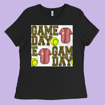 Softball Uniform Game Day Seamless Pattern Ladies Tee Designed By Bundleandbundleshop