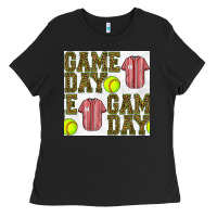Black softball uniform game day seamless pattern Ladies Tee - BundleAndBundleShop