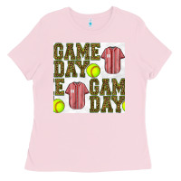 Bubblegum Pink softball uniform game day seamless pattern Ladies Tee - BundleAndBundleShop