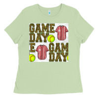 Matcha softball uniform game day seamless pattern Ladies Tee - BundleAndBundleShop