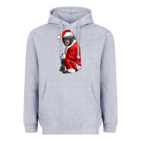 Heather Grey Chimpanzee With Santa Clothes Heavyweight Hoodie - LillyAllenDesigns