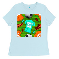 Baby Blue soccer ball uniform and shoes seamless pattern Ladies Tee - BundleAndBundleShop