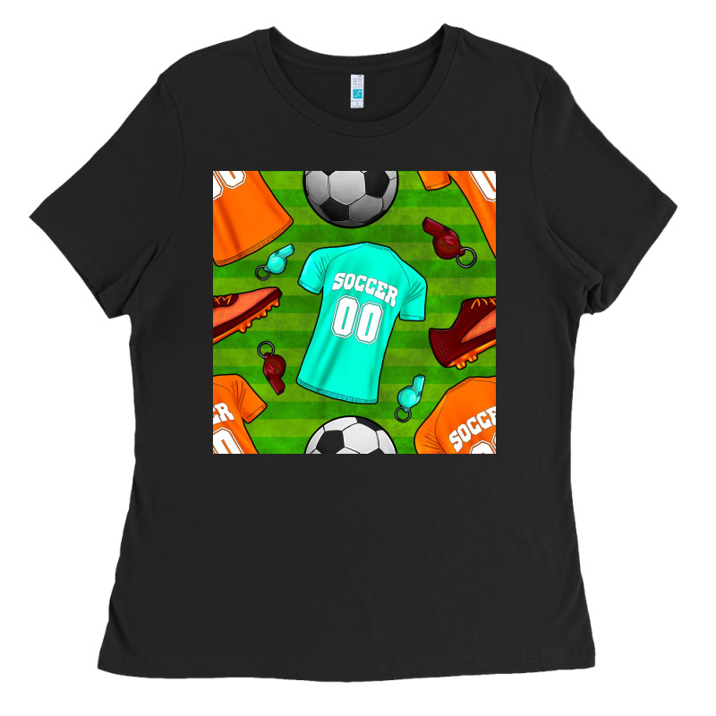 Soccer Ball Uniform And Shoes Seamless Pattern Ladies Tee by BundleAndBundleShop | Teevron
