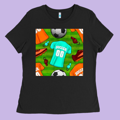 Soccer Ball Uniform And Shoes Seamless Pattern Ladies Tee Designed By Bundleandbundleshop