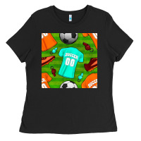 Black soccer ball uniform and shoes seamless pattern Ladies Tee - BundleAndBundleShop