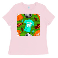 Bubblegum Pink soccer ball uniform and shoes seamless pattern Ladies Tee - BundleAndBundleShop