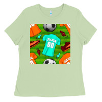 Matcha soccer ball uniform and shoes seamless pattern Ladies Tee - BundleAndBundleShop