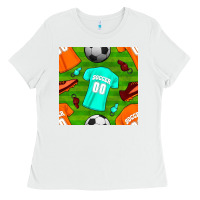 White soccer ball uniform and shoes seamless pattern Ladies Tee - BundleAndBundleShop