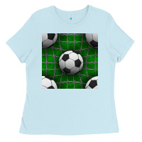 Baby Blue soccer ball with goal nets seamless pattern Ladies Tee - BundleAndBundleShop