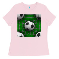 Bubblegum Pink soccer ball with goal nets seamless pattern Ladies Tee - BundleAndBundleShop