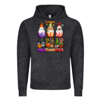 Vintage Black Happy Hallothanksmas wine glasses and gnomes Vintage Hoodie - texasbilliewilder