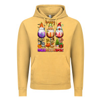 Vintage Mustard Happy Hallothanksmas wine glasses and gnomes Vintage Hoodie - texasbilliewilder