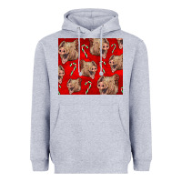 Heather Grey Yorkshire Pig And Candy Cane Heavyweight Hoodie - LillyAllenDesigns