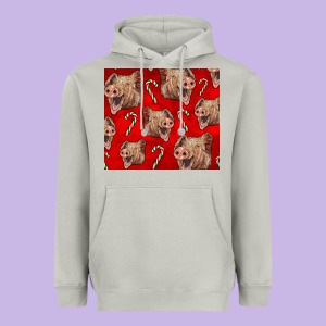 Yorkshire Pig And Candy Cane Heavyweight Hoodie Designed By Lillyallendesigns