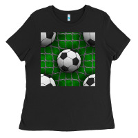 Black soccer ball with goal nets seamless pattern Ladies Tee - BundleAndBundleShop