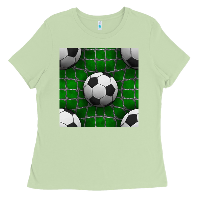 Soccer Ball With Goal Nets Seamless Pattern Ladies Tee by BundleAndBundleShop | Teevron