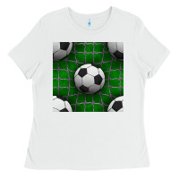 White soccer ball with goal nets seamless pattern Ladies Tee - BundleAndBundleShop