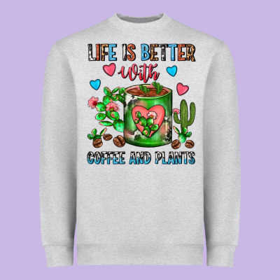 Life Is Better With Coffee And Plants Cactus Coffe Heavyweight Sweatshirt Designed By Fadigitalartstudio