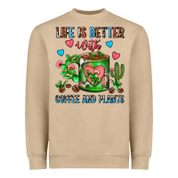 Mushroom Life Is Better With Coffee And Plants Cactus Coffe Heavyweight Sweatshirt - FaDigitalArtStudio