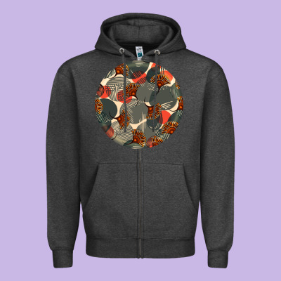 African Fabric Pattern Round Earrings 5 Zipper Hoodie Designed By Bundleandbundleshop