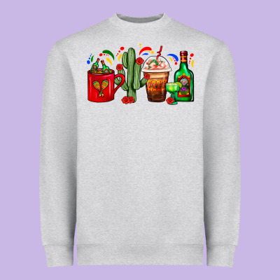 Mexico Coffee Cups With Cactus And Tequila Bottle Heavyweight Sweatshirt Designed By Fadigitalartstudio