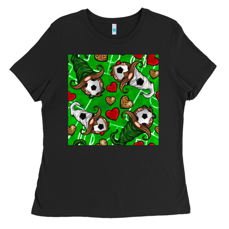 Soccer Gnomes And Hearts Seamless Pattern Ladies Tee by BundleAndBundleShop | Teevron