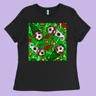 Soccer Gnomes And Hearts Seamless Pattern Ladies Tee Designed By Bundleandbundleshop