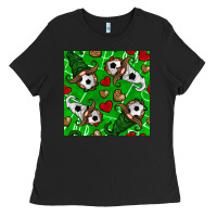 Black soccer gnomes and hearts seamless pattern Ladies Tee - BundleAndBundleShop