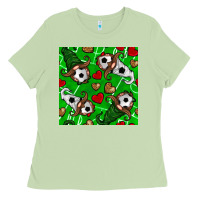 Matcha soccer gnomes and hearts seamless pattern Ladies Tee - BundleAndBundleShop