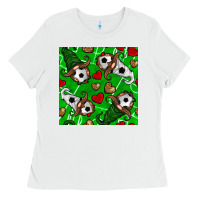 White soccer gnomes and hearts seamless pattern Ladies Tee - BundleAndBundleShop