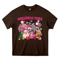 Chocolate Brown retro pink christmas vibes Heavy Core Tee - MaliasSmallBusiness