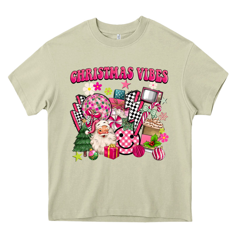 Retro Pink Christmas Vibes Heavy Core Tee by MaliasSmallBusiness | Teevron