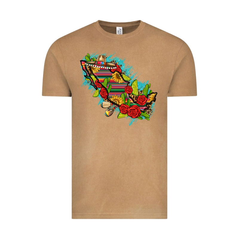 Mexico Map With Leopard And Sunflowers Vintage Tee by texasbilliewilder | Teevron