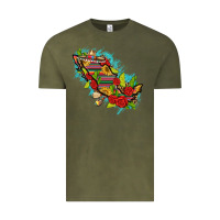 Vintage Olive Mexico Map with Leopard and Sunflowers Vintage Tee - texasbilliewilder