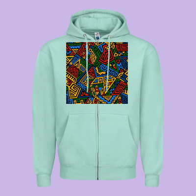 African Geometric Seamless Pattern Zipper Hoodie Designed By Bundleandbundleshop