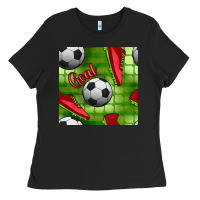 Black soccer shoes goal seamless pattern Ladies Tee - BundleAndBundleShop