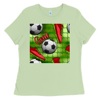 Matcha soccer shoes goal seamless pattern Ladies Tee - BundleAndBundleShop