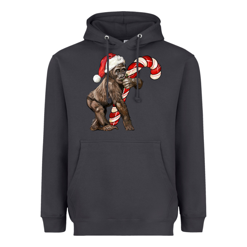 Christmas Candy Cane Baby Gorilla Heavyweight Hoodie by LillyAllenDesigns | Teevron